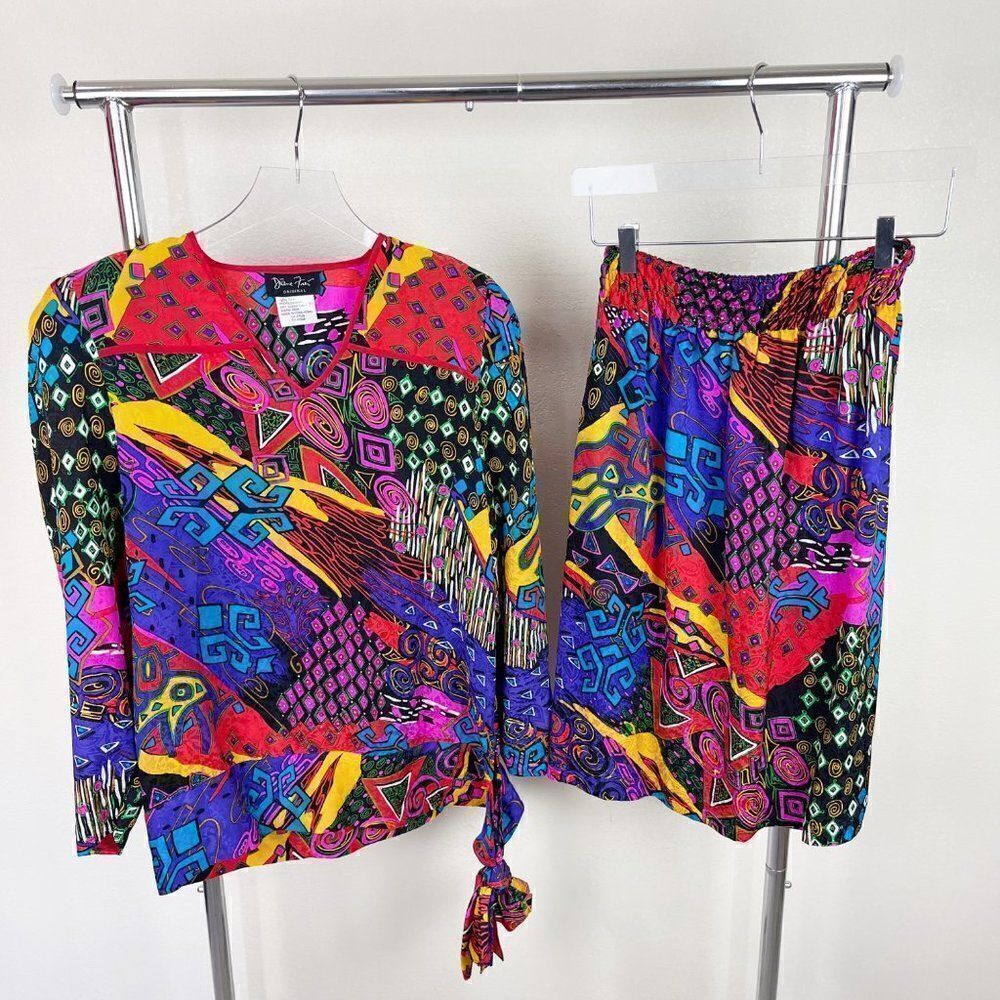 Diane Fres Silk Skirt Blouse Set Combo Medium